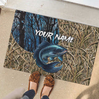 Catfish Fishing Personalized Rubber Doormat Blue Bass and Camo Reeds Background - Wonder Print Shop