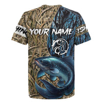 Catfish Fishing Personalized Rugby Jersey Blue Bass and Camo Reeds Background - Wonder Print Shop