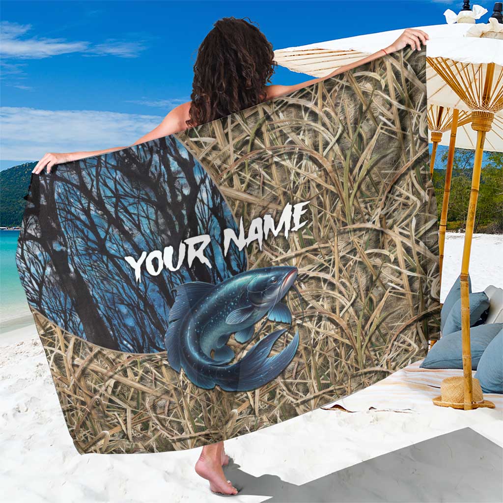 Catfish Fishing Personalized Sarong Blue Bass and Camo Reeds Background - Wonder Print Shop
