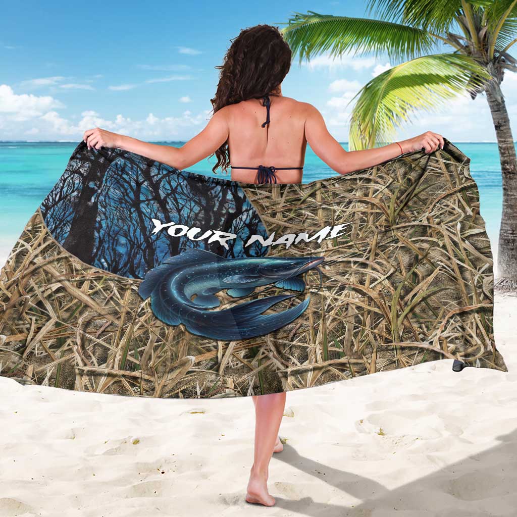 Catfish Fishing Personalized Sarong Blue Bass and Camo Reeds Background - Wonder Print Shop