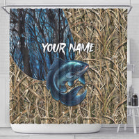 Catfish Fishing Personalized Shower Curtain Blue Bass and Camo Reeds Background - Wonder Print Shop