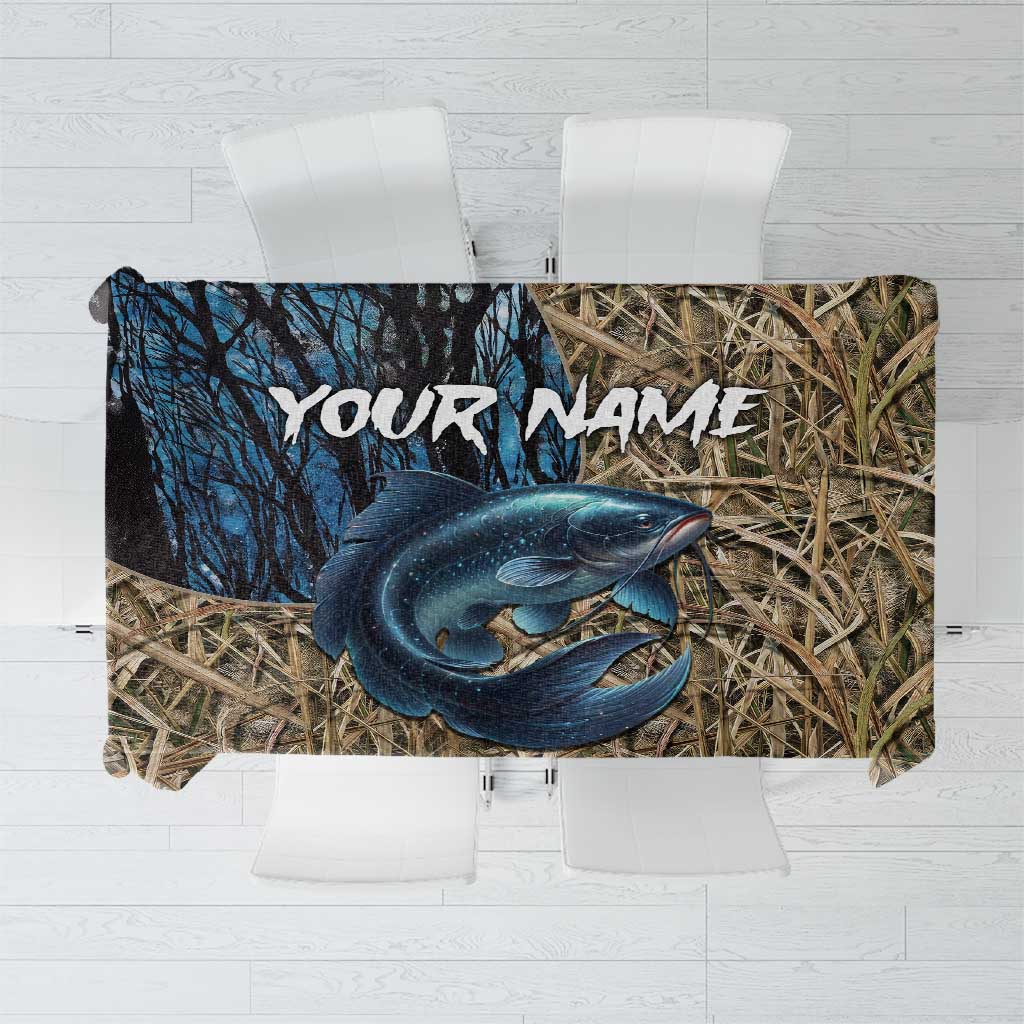 Catfish Fishing Personalized Tablecloth Blue Bass and Camo Reeds Background - Wonder Print Shop