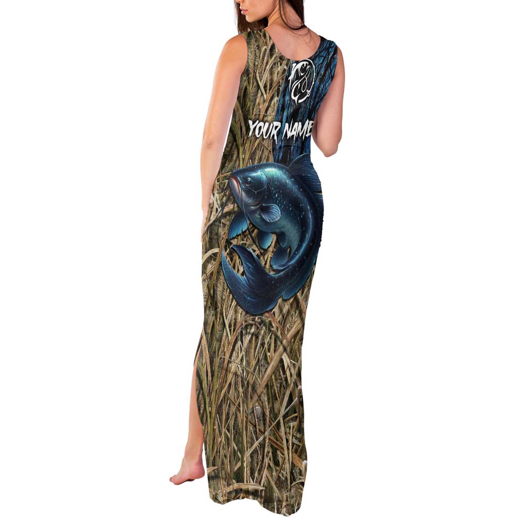 Catfish Fishing Personalized Tank Maxi Dress Blue Bass and Camo Reeds Background - Wonder Print Shop