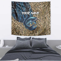 Catfish Fishing Personalized Tapestry Blue Bass and Camo Reeds Background - Wonder Print Shop