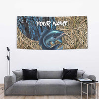 Catfish Fishing Personalized Tapestry Blue Bass and Camo Reeds Background - Wonder Print Shop