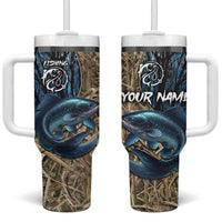 Catfish Fishing Personalized Tumbler With Handle Blue Bass and Camo Reeds Background - Wonder Print Shop