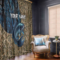 Catfish Fishing Personalized Window Curtain Blue Bass and Camo Reeds Background - Wonder Print Shop