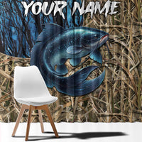Catfish Fishing Personalized Window Curtain Blue Bass and Camo Reeds Background - Wonder Print Shop