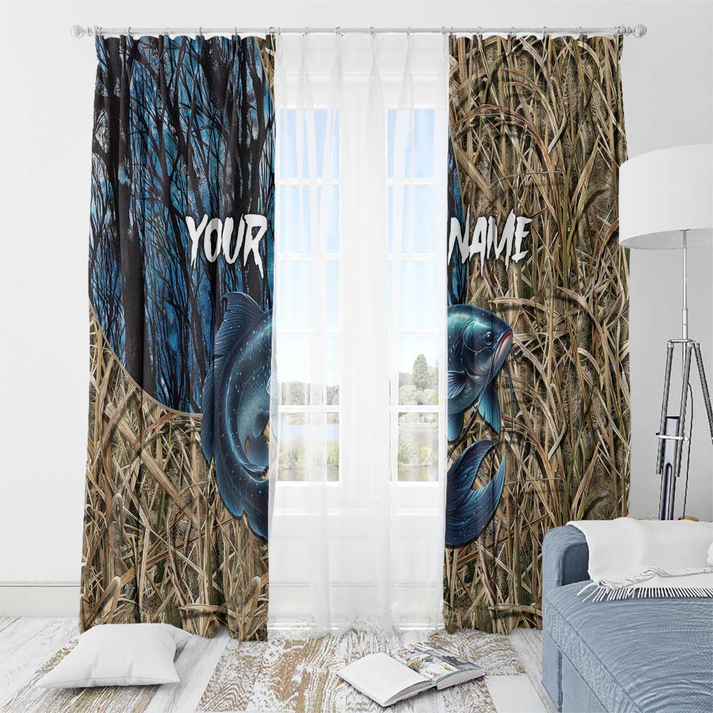 Catfish Fishing Personalized Window Curtain Blue Bass and Camo Reeds Background - Wonder Print Shop