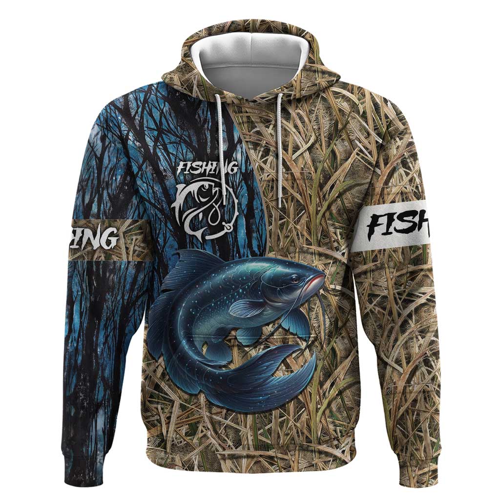 Catfish Fishing Personalized Zip Hoodie Blue Bass and Camo Reeds Background - Wonder Print Shop