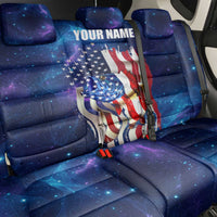 Bass Fishing Back Car Seat Cover American Flag Patriotic and Cosmic Galaxy in Blue Red - Wonder Print Shop