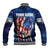 Bass Fishing Baseball Jacket American Flag Patriotic and Cosmic Galaxy in Blue Red - Wonder Print Shop