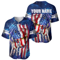 Bass Fishing Baseball Jersey American Flag Patriotic and Cosmic Galaxy in Blue Red - Wonder Print Shop