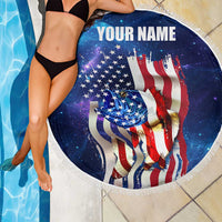 Bass Fishing Beach Blanket American Flag Patriotic and Cosmic Galaxy in Blue Red - Wonder Print Shop