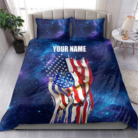 Bass Fishing Bedding Set American Flag Patriotic and Cosmic Galaxy in Blue Red - Wonder Print Shop