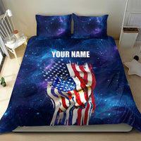 Bass Fishing Bedding Set American Flag Patriotic and Cosmic Galaxy in Blue Red - Wonder Print Shop