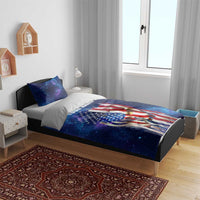 Bass Fishing Bedding Set American Flag Patriotic and Cosmic Galaxy in Blue Red - Wonder Print Shop