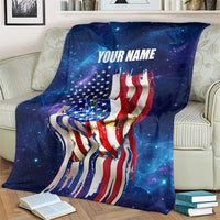 Bass Fishing Blanket American Flag Patriotic and Cosmic Galaxy in Blue Red - Wonder Print Shop