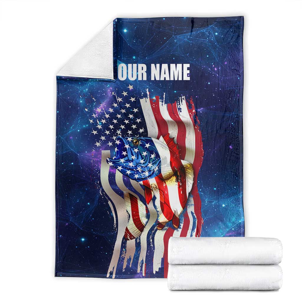 Bass Fishing Blanket American Flag Patriotic and Cosmic Galaxy in Blue Red - Wonder Print Shop