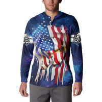 Bass Fishing Button Sweatshirt American Flag Patriotic and Cosmic Galaxy in Blue Red - Wonder Print Shop