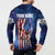 Bass Fishing Button Sweatshirt American Flag Patriotic and Cosmic Galaxy in Blue Red - Wonder Print Shop