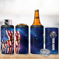 Bass Fishing 4 in 1 Can Cooler Tumbler American Flag Patriotic and Cosmic Galaxy in Blue Red - Wonder Print Shop