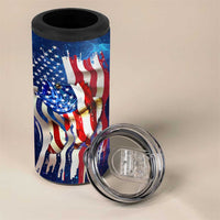 Bass Fishing 4 in 1 Can Cooler Tumbler American Flag Patriotic and Cosmic Galaxy in Blue Red - Wonder Print Shop