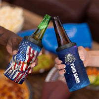 Bass Fishing 4 in 1 Can Cooler Tumbler American Flag Patriotic and Cosmic Galaxy in Blue Red - Wonder Print Shop