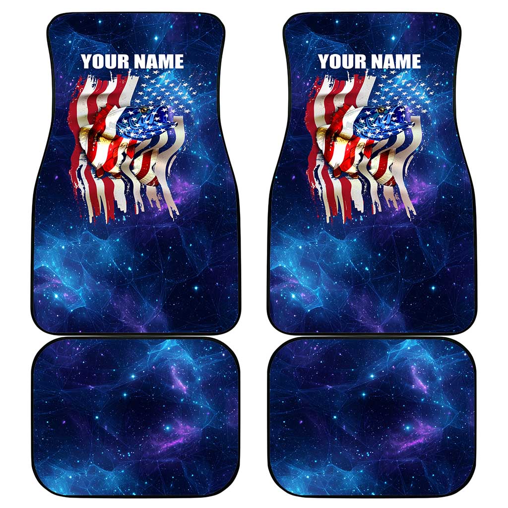 Bass Fishing Car Mats American Flag Patriotic and Cosmic Galaxy in Blue Red - Wonder Print Shop