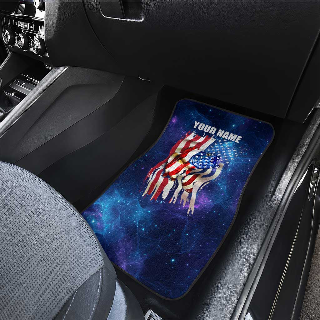 Bass Fishing Car Mats American Flag Patriotic and Cosmic Galaxy in Blue Red - Wonder Print Shop