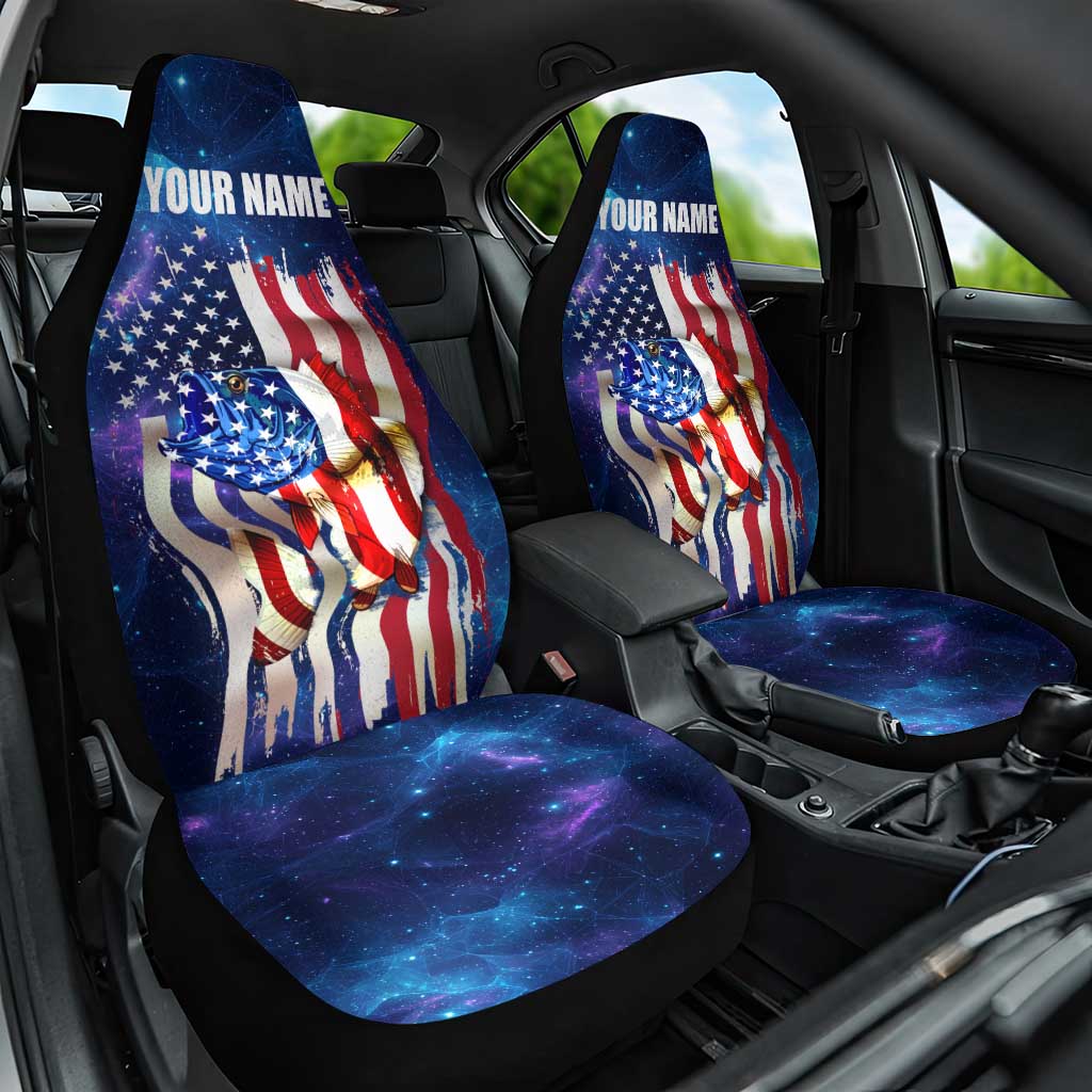 Bass Fishing Car Seat Cover American Flag Patriotic and Cosmic Galaxy in Blue Red - Wonder Print Shop