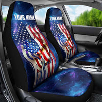 Bass Fishing Car Seat Cover American Flag Patriotic and Cosmic Galaxy in Blue Red - Wonder Print Shop
