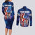 Bass Fishing Couples Matching Long Sleeve Bodycon Dress and Long Sleeve Button Shirt American Flag Patriotic and Cosmic Galaxy in Blue Red - Wonder Print Shop