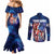 Bass Fishing Couples Matching Mermaid Dress and Long Sleeve Button Shirt American Flag Patriotic and Cosmic Galaxy in Blue Red - Wonder Print Shop