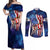 Bass Fishing Couples Matching Off Shoulder Maxi Dress and Long Sleeve Button Shirt American Flag Patriotic and Cosmic Galaxy in Blue Red - Wonder Print Shop