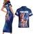 Bass Fishing Couples Matching Short Sleeve Bodycon Dress and Hawaiian Shirt American Flag Patriotic and Cosmic Galaxy in Blue Red - Wonder Print Shop