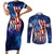 Bass Fishing Couples Matching Short Sleeve Bodycon Dress and Long Sleeve Button Shirt American Flag Patriotic and Cosmic Galaxy in Blue Red - Wonder Print Shop