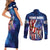 Bass Fishing Couples Matching Short Sleeve Bodycon Dress and Long Sleeve Button Shirt American Flag Patriotic and Cosmic Galaxy in Blue Red - Wonder Print Shop