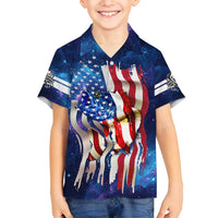 Bass Fishing Family Matching Long Sleeve Bodycon Dress and Hawaiian Shirt American Flag Patriotic and Cosmic Galaxy in Blue Red - Wonder Print Shop