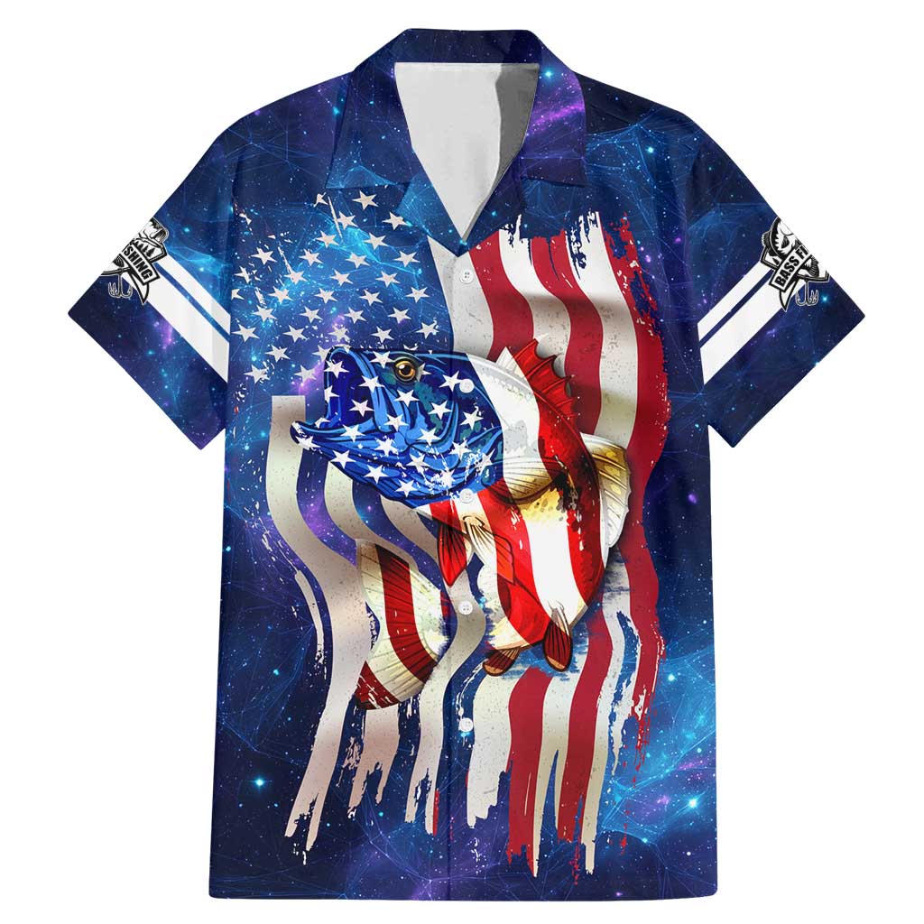 Bass Fishing Family Matching Mermaid Dress and Hawaiian Shirt American Flag Patriotic and Cosmic Galaxy in Blue Red - Wonder Print Shop