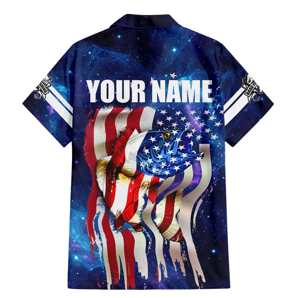 Bass Fishing Family Matching Mermaid Dress and Hawaiian Shirt American Flag Patriotic and Cosmic Galaxy in Blue Red - Wonder Print Shop