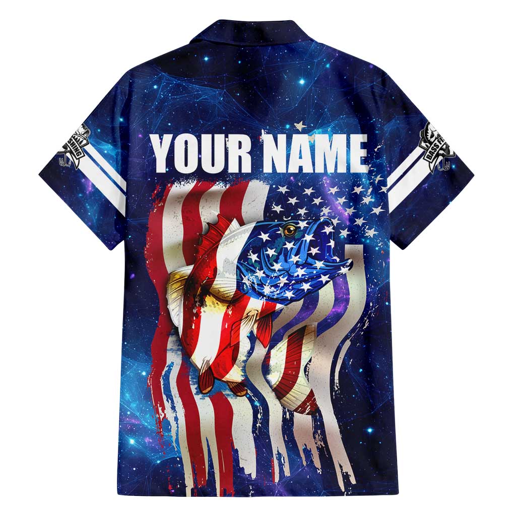 Bass Fishing Family Matching Off Shoulder Maxi Dress and Hawaiian Shirt American Flag Patriotic and Cosmic Galaxy in Blue Red - Wonder Print Shop