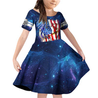 Bass Fishing Family Matching Off Shoulder Short Dress and Hawaiian Shirt American Flag Patriotic and Cosmic Galaxy in Blue Red - Wonder Print Shop