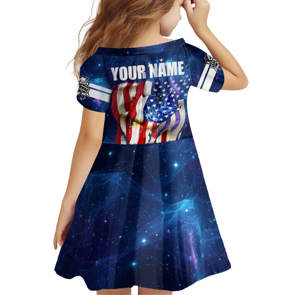 Bass Fishing Family Matching Off Shoulder Short Dress and Hawaiian Shirt American Flag Patriotic and Cosmic Galaxy in Blue Red - Wonder Print Shop