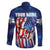 Bass Fishing Family Matching Off Shoulder Short Dress and Hawaiian Shirt American Flag Patriotic and Cosmic Galaxy in Blue Red - Wonder Print Shop
