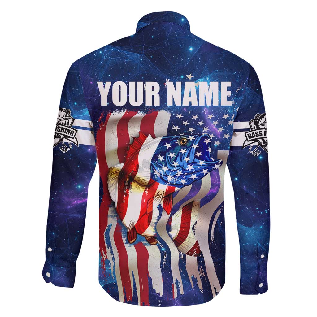 Bass Fishing Family Matching Puletasi and Hawaiian Shirt American Flag Patriotic and Cosmic Galaxy in Blue Red - Wonder Print Shop