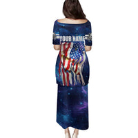 Bass Fishing Family Matching Puletasi and Hawaiian Shirt American Flag Patriotic and Cosmic Galaxy in Blue Red - Wonder Print Shop