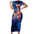 Bass Fishing Family Matching Short Sleeve Bodycon Dress and Hawaiian Shirt American Flag Patriotic and Cosmic Galaxy in Blue Red - Wonder Print Shop