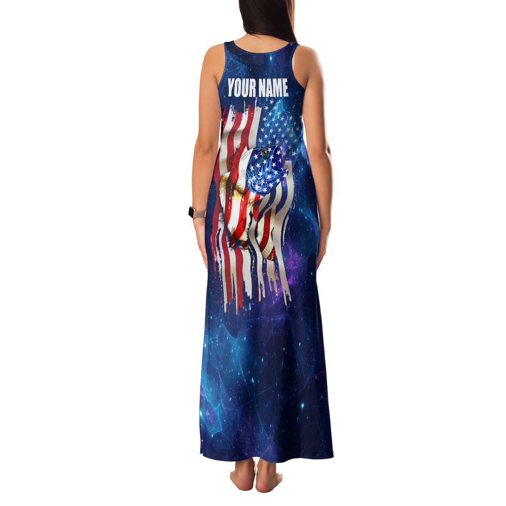 Bass Fishing Family Matching Tank Maxi Dress and Hawaiian Shirt American Flag Patriotic and Cosmic Galaxy in Blue Red - Wonder Print Shop