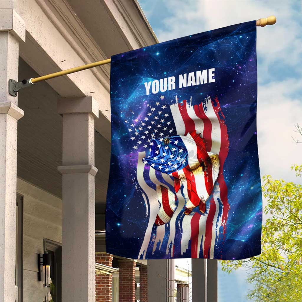 Bass Fishing Garden Flag American Flag Patriotic and Cosmic Galaxy in Blue Red - Wonder Print Shop